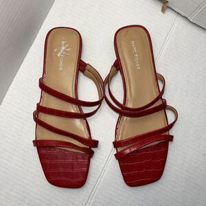 Marc Fisher Elisy 10 Red  Strappy Square Toe Slide Sandals shoes